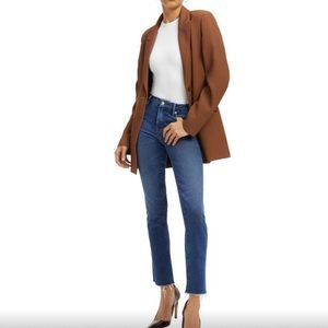 NEW!! Good American Good Classic Jeans Raw Hem High Waist Straight Leg